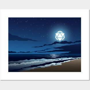 Beach Full Moon D20 Dice RPG Night Roleplaying Landscapes Posters and Art